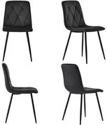 Set de 4 scaune tapițate în catifea twill pentru sala de mese cu spătar, structură din metal, 45x40x86 cm, Negru