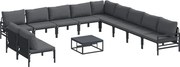 vidaXL Set de canapele pentru grădină cu pernă 12 pcs Negru Oțel