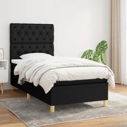 vidaXL Pat box spring cu saltea, negru, 80x200 cm, textil