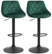 Set 2 Scaune de Bar Pivotante HOMCOM, Efect Catifelat, 51,5x48x83-104cm, Verde | Aosom Romania