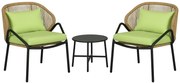 Outsunny Set de mobilier de terasă din ratan, 3 piese, cu perne pentru șezut și spate, ratan artificial, cadru metalic, Verde | Aosom Romania