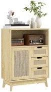 HOMCOM Bufet de depozitare cu 3 sertar dulap raft reglabil pentru sufragerie bucătărie 60 x 30 x 81 cm lemn natural | Aosom Romania