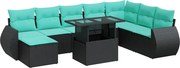 vidaXL Set canapele grădină cu perne 9 piese, negru, poliratan/acacia