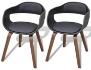 vidaXL Scaune de bucătărie 2 buc, negru, lemn curbat & piele ecologică