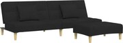 vidaXL Canapea extensibilă cu taburet, 2 locuri, negru, textil
