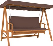 Outsunny Balansoar Hollywood cu copertină, balansoar de grădină din lemn masiv, bancă-leagăn cu funcție de șezlong, pentru 3 persoane, Maro | Aosom Romania