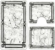 Set covoare baie antiderapante, 3 piese, design marmura cu rama decorativa