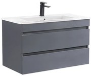 Mască de baie Cube 80 cu chiuvetă ceramică, 2 sertare, gri antracit