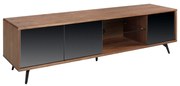 Comoda TV design LUX cu 3 usi negre efect de oglinda Walnut