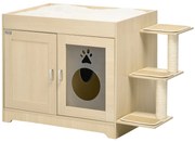PawHut Dulap pentru Litieră cu 2 Uși, Spațiu de Depozitare și Țepi pentru Zgârâiat, 107x54x70 cm, Lemna Natural | Aosom Romania