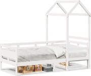 vidaXL Pat de zi cu acoperiș, alb, 80x200 cm, lemn masiv de pin