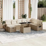 vidaXL Set canapele de grădină, 9 piese, cu perne, bej, poliratan