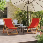 vidaXL Scaune de plajă pliante, 2 buc., roșu, material textil