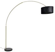 Lampă cu arc din alamă cu abajur din stofă neagră 50 cm - XXL