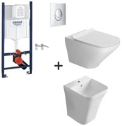 Set vas wc rimless cu capac soft close, lavoar baie suspendat si rezervor wc cu clapeta crom