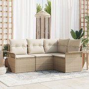 vidaXL Set de canapele pentru grădină cu pernă 4 pcs Bej Rattan poli