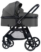 Carucior multifunctional transformabil 2 in 1 Kidizi Moveo gri, include saltea pentru landou si geanta pentru accesorii, cadru negru