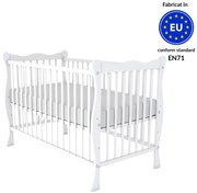 Patut din lemn masiv 120x60 cm Kidizi Isla alb,reglabil pe 3 nivele, certificat EN71