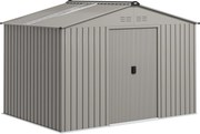 Outsunny Magazie de Grădină 4,9 m² 277x195x192 cm cu 2 Uși Culisante, Acoperiș Înclinat și 4 Grile de Ventilație, Gri Argintiu | Aosom Romania