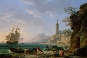 Reproducere A Coastal Mediterranean Landscape with a Dutch Merchantman in a Bay, Claude Joseph Vernet