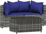 vidaXL Set mobilier de grădină cu perne, 3 piese, gri, poliratan