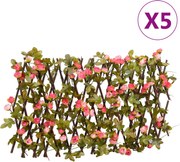 vidaXL Spalier cu iederă artificială extensibil, 5 buc. roz 180x20 cm