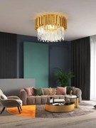 Candelabru modern cu cristale – 50 cm, culoare auriu, patrat