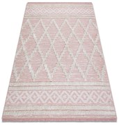 Covor ECO SISAL BOHO MOROC Caro 22297 franjuri - două niveluri de lână roz / cremă, covor reciclat