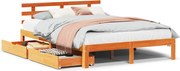 vidaXL Cadru de pat cu sertare maro ceruit, 150x200 cm, lemn masiv pin