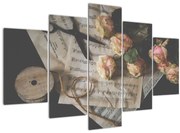 Tablou cu note muzicale și trandafiri (150x105 cm)