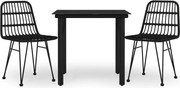 vidaXL Set mobilier de grădină, 3 piese, negru, poliratan