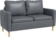 HOMCOM Canapea 2 locuri Tapițată în Poliester cu 2 Buzunare Laterale, Brațere și Picioare din Lemn 143x76x83 cm Gri | Aosom Romania