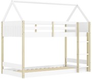 Pat pentru copii alb/în culoare naturală de tip casă/supraetajat 90x190 cm Valka – Marckeric