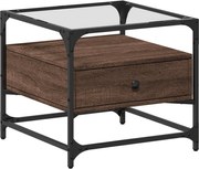 vidaXL Măsuță cafea cu blat din sticlă stejar maro 50x50x45 cm oțel