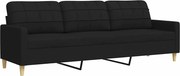 vidaXL Canapea cu 3 locuri, negru, 210 cm, material textil