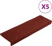 vidaXL Covorașe pentru scări autoadezive, 5 buc., 65x21x4 cm, margini dreptunghiulare, roșu bordeaux