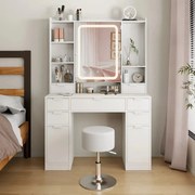 SEA810 - Set Masa toaleta 105 cm, cosmetica, machiaj, oglinda cu LED, masuta vanity cu scaun sau fara scaun - Alb
