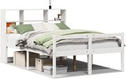 vidaXL Pat cu bibliotecă fără saltea, alb, 140x190 cm, lemn masiv pin