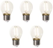 Set de 5 becuri LED E27 reglabile P45 sticlă transparentă 3W 250 lm 2200K