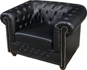 Fotoliu clasic stil englezesc Chesterfield, negru antic