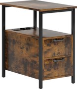 HOMCOM Măsuță laterală cu stație de încărcare, porturi USB, prize, 2 sertare și raft pentru living, dormitor | Aosom Romania