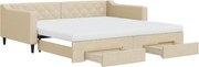 vidaXL Pat de zi cu extensie și sertare, crem, 100x200 cm, textil