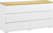 HOMCOM Comodă Depozitare, 6 Sertare, Mobilier Dormitor/Cameră de Zi, Alb/Lemn Natural | Aosom Romania