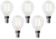 Set de 5 becuri LED E14 reglabile P45 sticlă transparentă 3W 250 lm 2700K