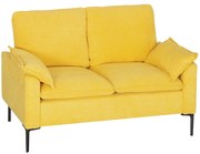 HOMCOM Divan cu Două Locuri Îmbunătățit în Material Textil de Tip Spugna cu Perne Detașabile, Divan Compact Modern cu Brațe și Picioare Metalice pentru Sufragerie, Dormitor, 130x77x84 cm, Galben | Aosom Romania