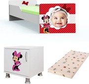 Pat tineret Minnie personalizat cu saltea si noptiera Cadou