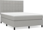 vidaXL Pat box spring cu saltea, gri deschis, 140x190 cm, textil
