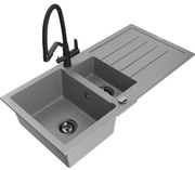 Mexen Andres chiuvetă granit 1,5-camere cu picurător și baterie de bucătărie Duo, gri - 6515-71-671701-70-B