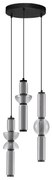 Lustra moderna cu 3 pendule LED, Metal, Negru, Sticla, Fumurie, Ulon