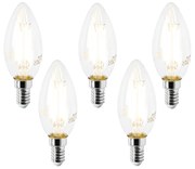 Set de 5 becuri LED E14 B35 transparente 2.2W 470lm 2700K